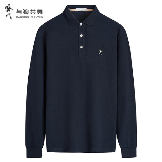 Dances with Wolves 7A grade antibacterial pure cotton skin-friendly and versatile men's long-sleeved POLO shirt 102 dark blue XL (180)