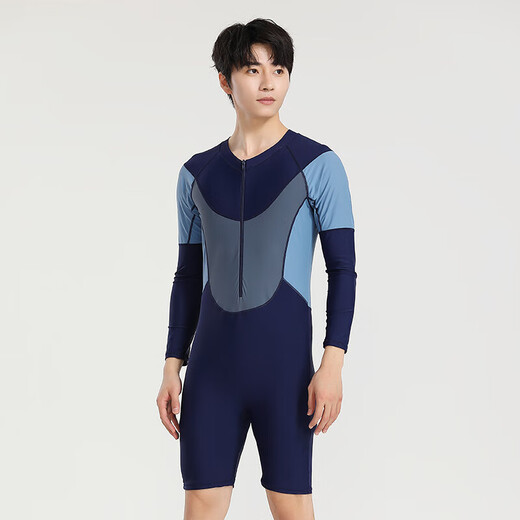 Yosoci parent-child one-piece swimsuit boys wetsuit surf suit plus size father and son medium-sized children long-sleeved conservative hot spring plus size black (KYL2382) 5XL