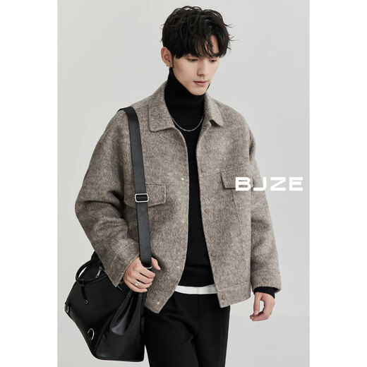 Earl Zall camel wool blended woolen jacket men's 23 autumn and winter high-end commuter men's jacket Z341684 high-end gray L