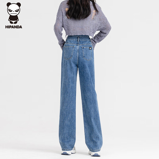 [Qualität neues Produkt] Hipanda Straight Jeans für Frauen im Sommer hoher Taille Doppelknopf lose Schlampenboden mit Breitbeinhose für Frauen dunkelblau m