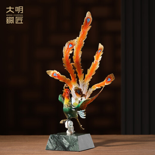 大明铜匠铜龙凤呈祥摆件年十二生肖青龙汉龙办公室装饰礼品开业乔迁送礼 凤舞九天长19*13.5*40cm