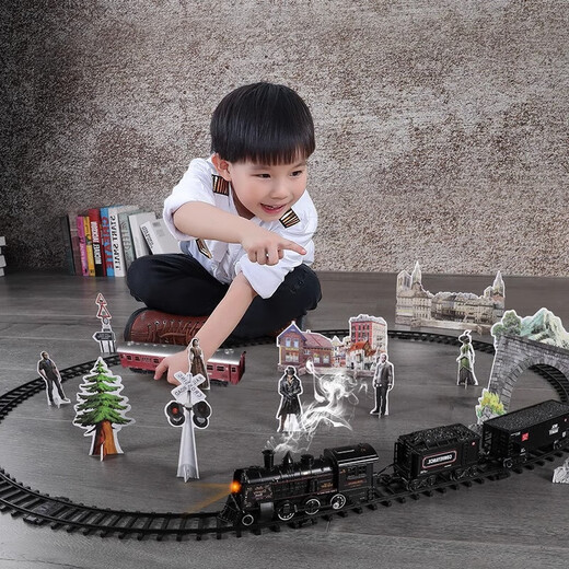 Toys Toys Train Track Track STEAM UPUB PUSIBLE RETRO RETRO Retro Track Car Model Birthday Gift Gift Version Classical Track Track Train - Équipé de 3 voitures