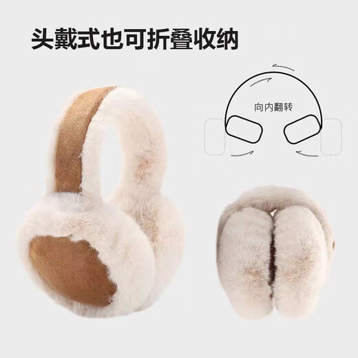 
YiJian Plush earmuffs for women in winter Korean style plus velvet warm ear cups for riding cold-proof ears warm ear packs for ears with high appearance Plush earmuffs [camel + beige hair]