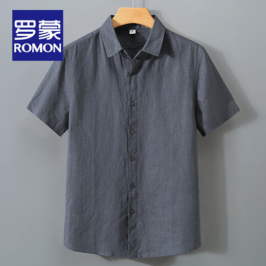 Romon Light Luxury Pure Linen Camisa de manga corta de manga corta Summer delgada Lino transpirable Lapa de hombres suelto de algodón de algodón de algodón a media manga