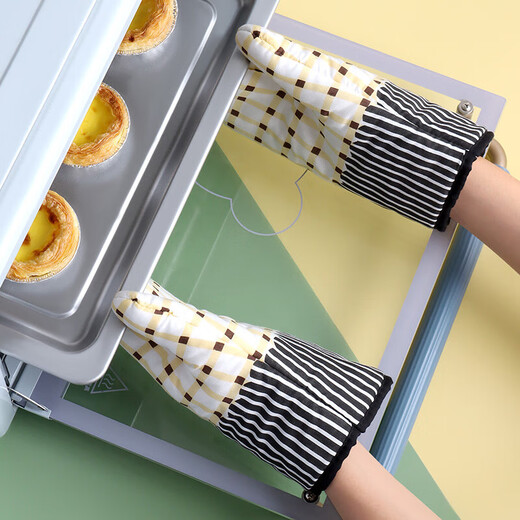 Baijie anti-scalding gloves kitchen insulation gloves oven microwave oven high temperature resistant thickened cotton silicone baking gloves thickened cotton baking gloves two packs