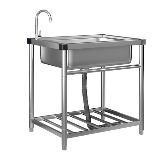 Jie Yintong household kitchen sink 304 stainless steel sink with bracket integrated commercial sink large single-slot wash basin thickened length 53 width 40 height 75 (no faucet)