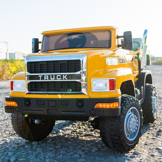 Xiaogazi Children's Electric Truck, Kinder, Allradwagen, Babyspielzeugauto, kann sitzen, Jungen, Auto, Kinderauto mit Fernbedienung, bemalte schwarze 12-V12A-Batterieschaum-Weichrad-Müllkippe, Vier-Drive