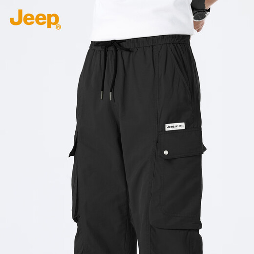 吉普（JEEP）休闲裤男简约工装风百搭青年潮流宽松束脚裤子男1105 黑色 L 