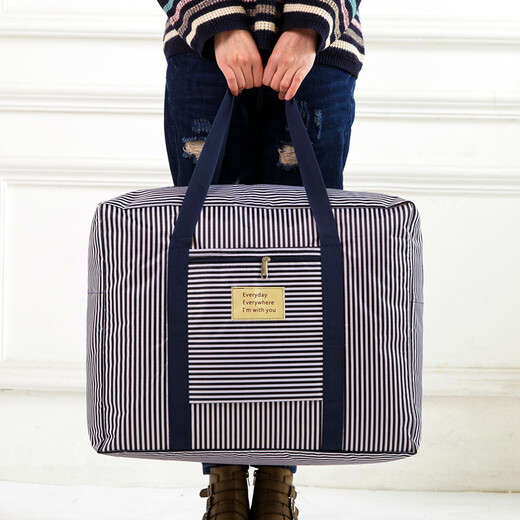 Love Orange Travel Clothing Storage Bag Trolley Luggage Bag Waterproof Quilt Bag Organizer Clothes Storage Bag Dark Blue Stripes Medium Size 48*38*24cm