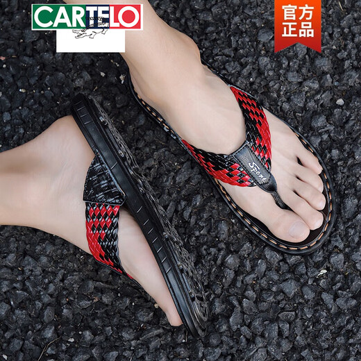 
CARTELO leather flip-flops for men summer outdoor trendy foot clip sandals sandals wear non-slip 2025 new slippers for men 16886-black and white 38 sports shoes size