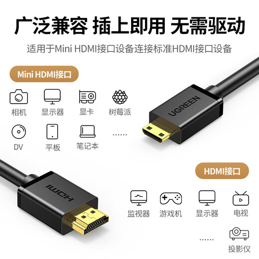 
Green Network Mini HDMI to HDMI2.0 adapter cable 4K60Hz HD mini conversion cable Camera flat panel portable screen connected to computer monitor projector 1.5 meters 11167
