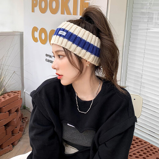 Jincheng Wool Knitted Letter Headband New Sports Bandana Baotou Fashion Simple Versatile Hair Accessories Women H490 White Blue