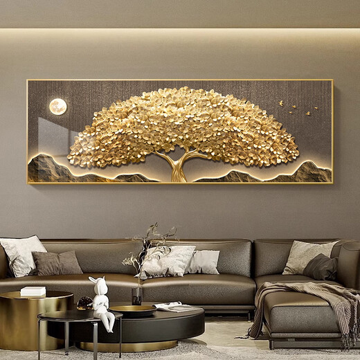 墨派（Mopai）客厅装饰画绿植风景横幅挂画北欧原木风沙发背景墙画奶油风壁画 枝繁叶茂 180x60cm(适合2.2米沙发)晶瓷