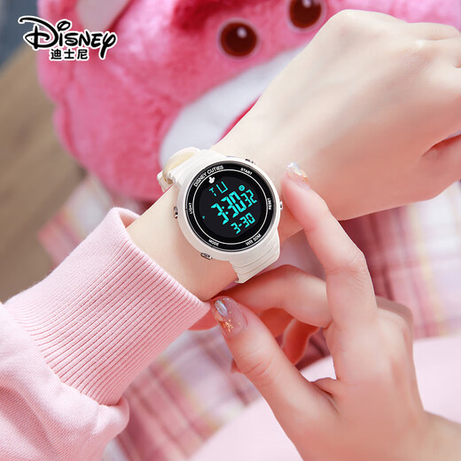 Disney (Disney) sports electronic watch for female students, middle and high school students, 2025 new waterproof children and girls Christmas birthday gift, ivory white, recommended by the store manager