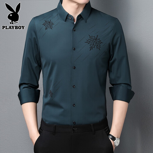 Playboy long-sleeved shirt men's high-end business inch shirt jacket spring and autumn new no-iron black shirt men's 10109175 red 58/3XL 171-240Jin Jin equals 0.5 kg