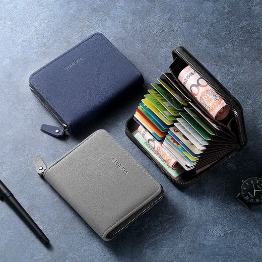 QUEEN TRIP card bag men's card slots large capacity document anti-theft driver's license bank card degaussing multi-functional wallet in one sapphire accordion bag 24 card slots anti-degaussing