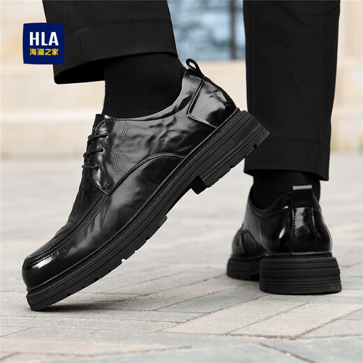 Heilan House Men's Shoes Autumn New Business Casual Leather Shoes Men's Hand Scratched Pattern Soft Surface Soft Wear-Resistant Formal Derby Shoes Men's Fashion Black Four Seasons Ready Stock 40