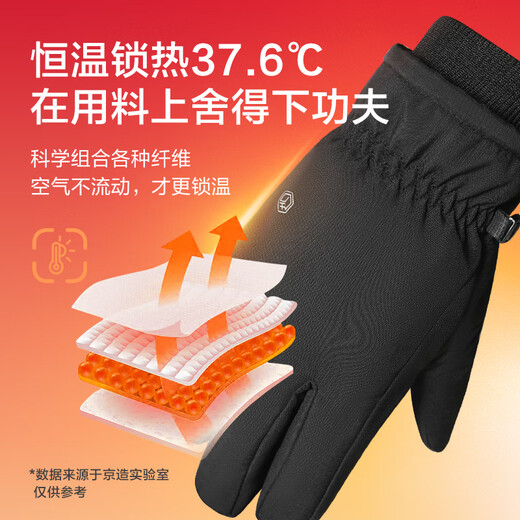 京东京造 骑行手套保暖防风寒冻加绒摩托电动自行车滑雪男女触屏手套L