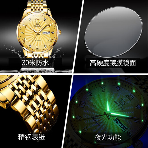 Olevs Swiss Certified Brand Watch Herren Mechanical Watch Luminous wasserdicht vollautomatisch Herren Uhren Business High-End Watch Herren Olevs-6630-Steel-Gürtel Vollgold