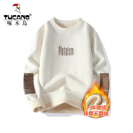 Woodpecker (TUCANO) sweater for men's new autumn and winter integrated velvet sweater for men's plus velvet thickened warm base shirt top for men 829~white XL ~115-135Jin [Jin equals 0.5 kg]