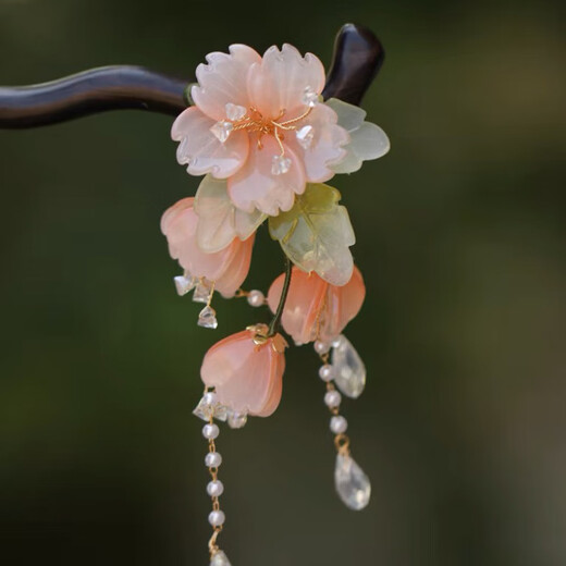 Bai Qixin antique style hairpin tassels rocking wooden hairpin women's imitation ebony wood updo hair Hanfu accessories ancient costume hairpin hairpin Begonia flower hairpin