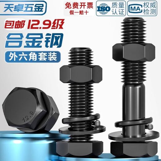 Tianzhuo Hardware 12.9 grade external hexagonal screw nut set complete combination screw accessories high strength bolt M6M8-M24mm M14*60 full thread - 1 set