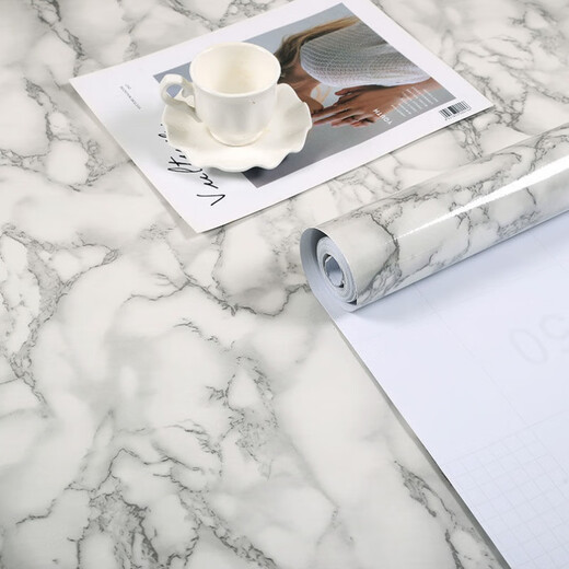 ZHIO kitchen stickers waterproof and oil-proof thickened marble cabinet renovation self-adhesive wallpaper stove high temperature resistant countertop refreshing stone white 60 cm wide * 5 meters long