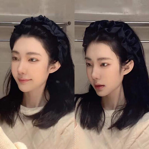 Oxygen Internet celebrity black high skull Hong Kong style headband for women 2025 new face wash headband hair bundle hairpin headwear versatile outing pleated headband black