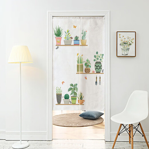 Diyin -Tür Vorhang Stoff Trennzeichen Vorhangschlafzimmer Badezimmer ohne Stanzvorhänge, frische grüne Pflanzen 85*150 cm