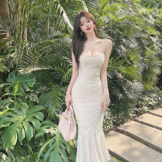 忆静萱（YIJINGXUAN）裹胸礼服裙子春季女装性感气质中长款露肩鱼尾修身抹胸连衣裙夜店 主图色 均码 m 95-105斤