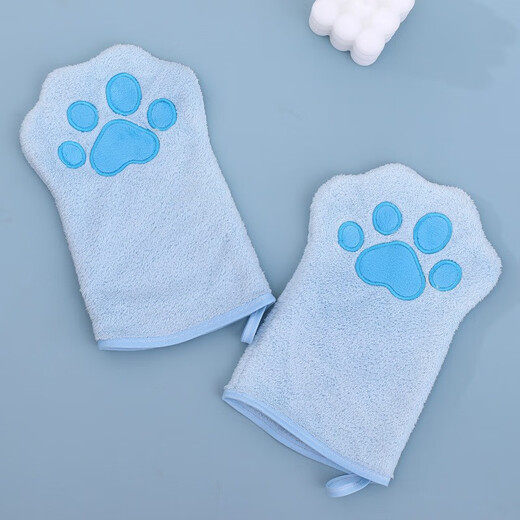 OUOETY pet towel glove type special quick-drying absorbent cleaning towel cat bath towel pet supplies blue one pair 22*15cm