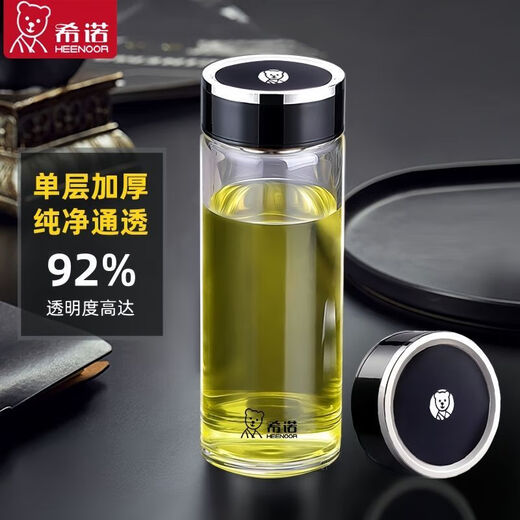 希诺（HEENOOR）单层玻璃杯车载水杯简约商务大容量加厚男女茶杯XN-1200/1201 希诺水杯【加杯刷杯套】 新款-钢本色-430毫升【带滤网】
