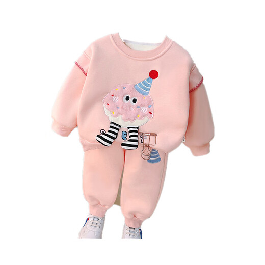 Disney (Disney) baby girl autumn and winter clothing velvet suit one and a half years old 6 7 8 9 11 months old baby clothes split thickened little girl pink casual suit (spring and autumn without velvet) 73 cm
