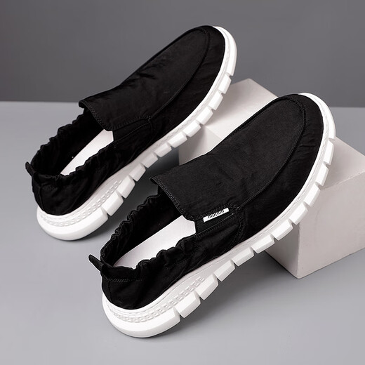 
Woodpecker old Beijing cloth shoes men's 2025 new summer breathable one-foot lazy bean shoes men's umbrella cloth flat shoes 881-Gray-40