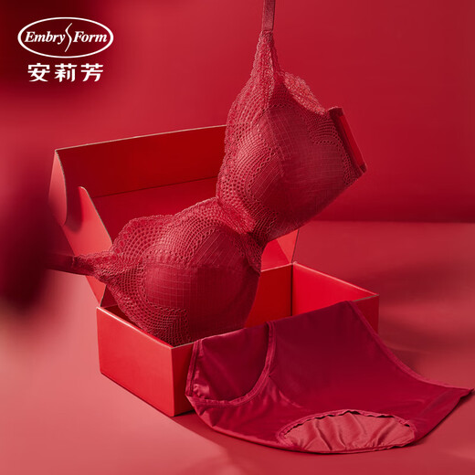 Embry Celebrity Style Bra and Panties Set, Small Breast Comfortable Wire-Free Push-up Bra, New Year's Gift, RED Lace Style, Tianxi Set-Micro Push-Up 75B