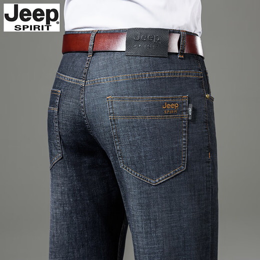 JEEP SPIRIT吉普牛仔裤男高腰深档秋冬厚款大码宽松直筒中年加绒长裤 679黑色 厚款 29