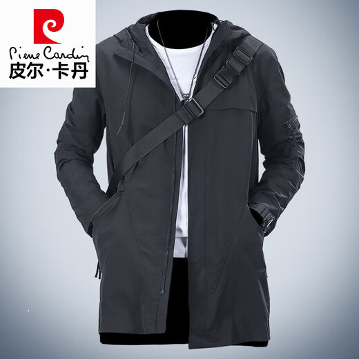 Pierre Cardin 2026, новинка весны и осени, модная длинная стильная рабочая одежда, ветрозащитное пальто, весенне-осенняя повседневная куртка с капюшоном, мужская зеленая одежда высокого качества M