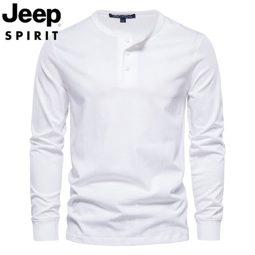 JEEP SPIRIT Jeep Henry shirt men's autumn heavyweight t-shirt pure cotton long-sleeved Henry collar men's business bottoming shirt slim top navy blue 3XL weight 190-210Jin Jin equals 0.5 kg