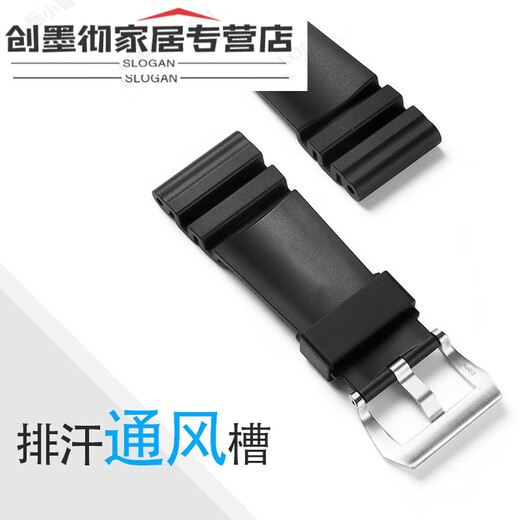 珠佩丽原装沛纳海表带适配手PAM616/1305/692/1950原针扣24 PNH-黑带绿标+银色针扣 26MM