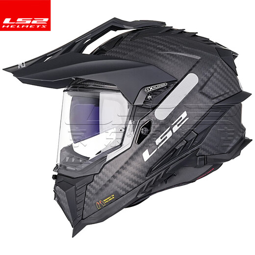 LS2 Fibre de carbone Fibre tout-terrain Casque de moto de traction HEMEMET HOMMES ET FEMMES MOTOROCIE FOUR FOURSONS ANTI-FOG DOUBLE DUAL MX701 FIBRE DE CARBONE 6K-DUMB NOIR 4XL (63-64)