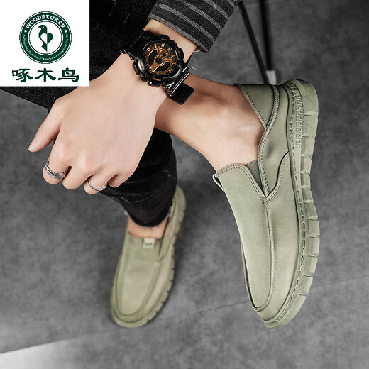 
Woodpecker Old Beijing cloth shoes men's summer trendy shoes canvas shoes men lazy people driving soft sole no laces light and breathable YS9901 green 44