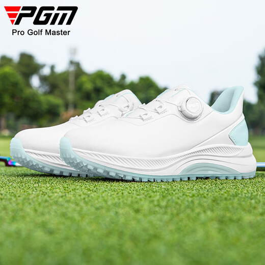 PGM Golf Shoes Women's Waterproof Knob Women's Sports Shoes Non-Slip Cushioning Lightweight Spikeless Shoes XZ385-Emerald White 38