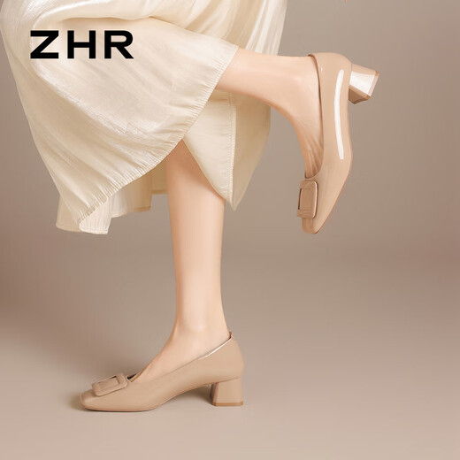ZHR Single Schuhe Frauen Feste Farbspiegel Dicke Absatz Frauen Schuhe elegante intellektuelle flache Mund ein Fuß Pedaling Schuhe Frauen BL396 Milchtee 37