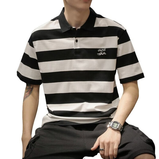
Jibanpu sleeve high-end polo shirt for business men's short-sleeved quick-drying lapel tie neckline POLO shirt half-sleeved American black and white stripes. Shirt SDP-J693 white M90-105Jin [Jin equals 0.5 kg]