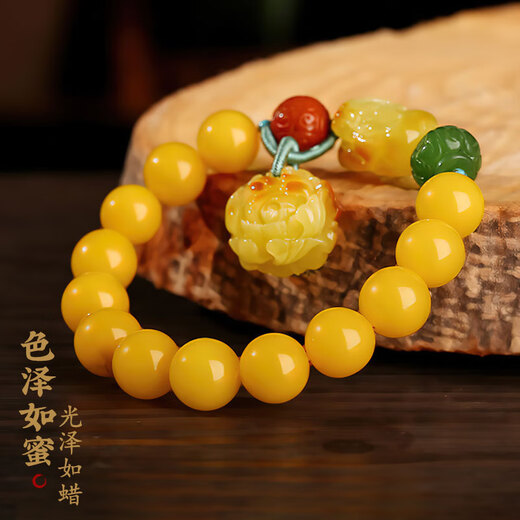 Longyin Natural Beeswax Bracelet Pixiu Amber Bracelet for Men and Women Baltic Chicken Butter Yellow Birthday Gift YJ 10mm