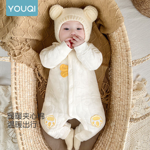 优奇婴儿连体衣保暖春秋款夹棉秋装新生儿衣服宝宝外出哈衣加厚秋冬季