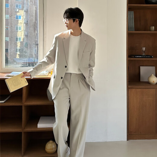 CUCHOHOMME beige suit men's suit handsome Korean version trendy casual brand ins light mature style loose men's suit jacket beige (suit + pants) L