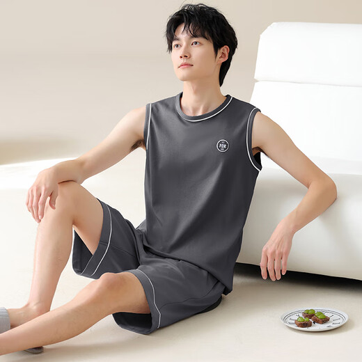 Pajamas men's summer pure cotton sleeveless vest summer teenager large size men's thin casual home clothing set YDY13657 3XL code (recommended 160-180Jin [Jin equals 0.5 kg])