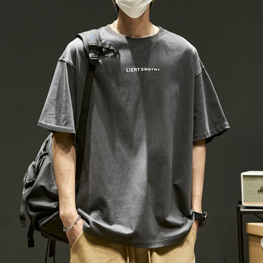LeoHan短袖t恤男日系简约纯棉体恤宽松潮流百搭美式休闲上衣服夏季 黑色 L （建议130-150斤）