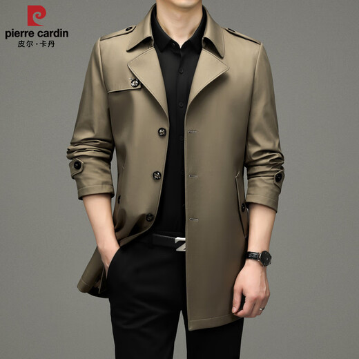 Pierre Cardin 2025 Otoño Traje para hombre Cortavientos con cuello Informal de negocios Chaqueta de longitud media para hombre de talla grande Caqui para hombre 180/XL Recomendado 145 Jin Jin es igual a 0,5 kg -165 Jin Jin es igual a 0,5 kg
